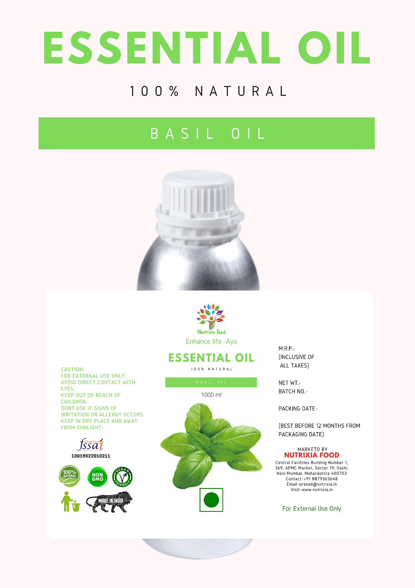 Basil Oil 1 Liter Nutrixia Food