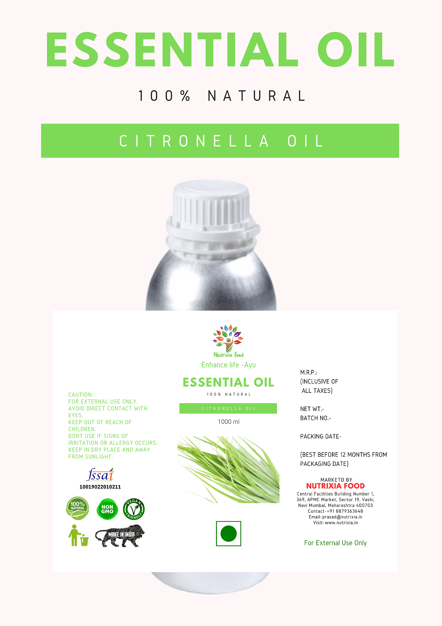 Citronella Oil - 1 Liter - Nutrixia Food